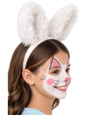 Serre-tête lapin blanc en peluche douce sur papier cartonné