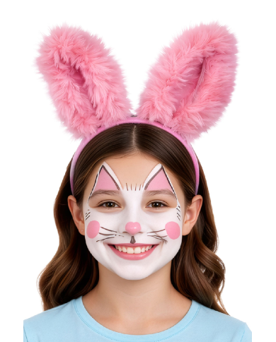 Cerchietto coniglio rosa in peluche soffice su cartoncino