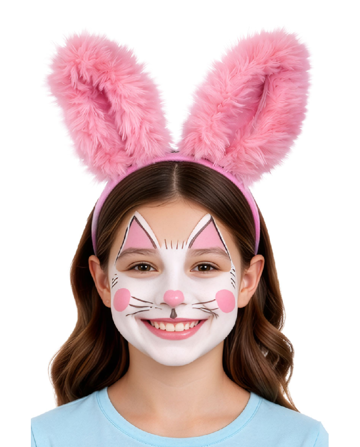 Serre-tête lapin rose en peluche douce sur papier cartonné