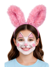 Serre-tête lapin rose en peluche douce sur papier cartonné