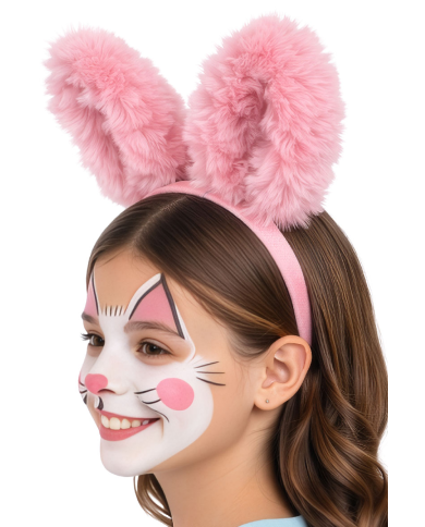 Serre-tête lapin rose en peluche douce sur papier cartonné