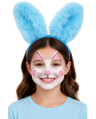 Serre-tête lapin bleu en peluche douce sur papier cartonné