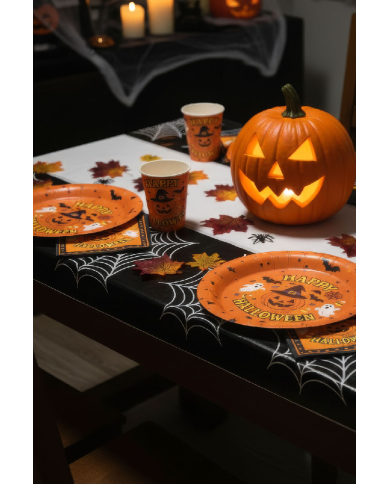 6 platos de papel Happy Halloween de unos 23 cm. de diámetro en bolsa