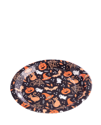 6 assiettes en papier Halloween fond noir diamètre 23 cm environ dans un sachet