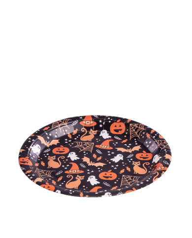6 assiettes en papier Halloween fond noir diamètre 23 cm environ dans un sachet