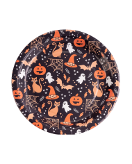 6 assiettes en papier Halloween fond noir diamètre 23 cm environ dans un sachet