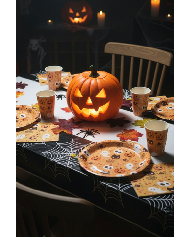 6 piatti in carta Happy Halloween sfondo aranci diam.cm.23 ca.  in busta
