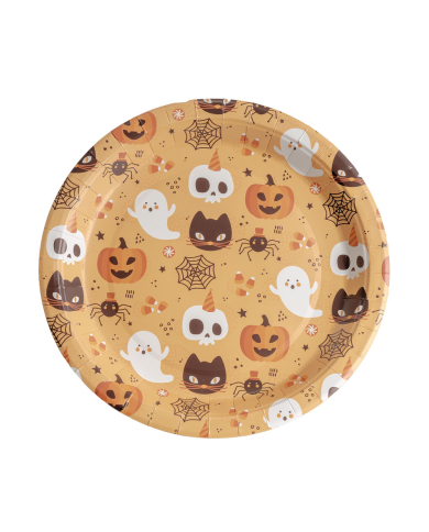 6 piatti in carta Happy Halloween sfondo aranci diam.cm.23 ca.  in busta