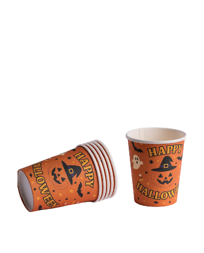 6 Becher aus Papier Happy Halloween in Beutel