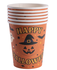 6 Becher aus Papier Happy Halloween in Beutel