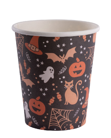 6 bicchieri in carta Halloween sfondo nero  in busta