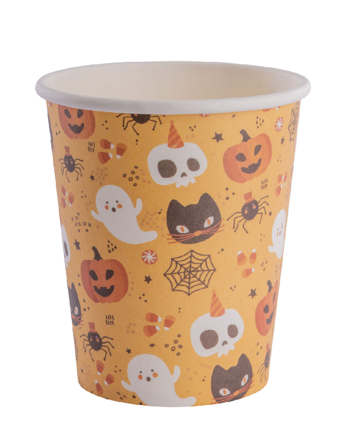 6 gobelets en papier Halloween fond orange dans un sachet