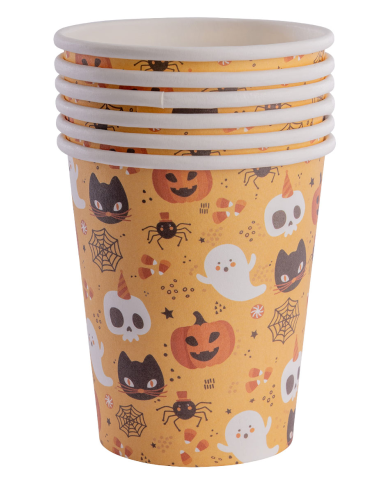 6 bicchieri in carta  Halloween sfondo arancione  in busta