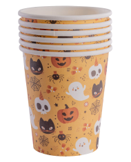 6 gobelets en papier Halloween fond orange dans un sachet
