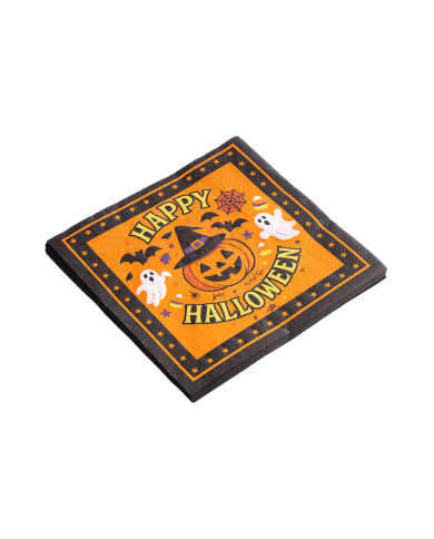 12 servilletas de papel Happy Halloween de unos 16,5x16,5 cm. en bolsa