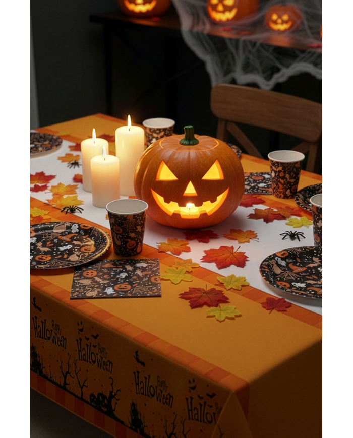 12 serviettes en papier Halloween fond noir 16,5x16,5 cm environ dans un sachet