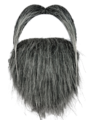 Ensemble barbe et moustache poivre et sel dans un sachet sur papier cartonné