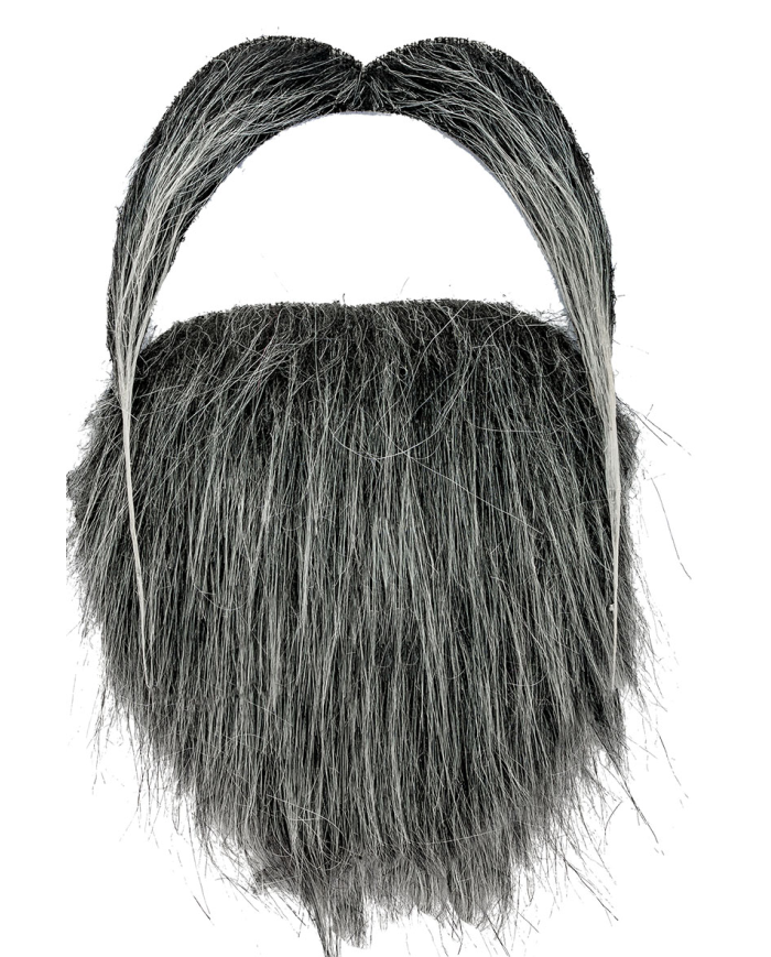 Ensemble barbe et moustache poivre et sel dans un sachet sur papier cartonné