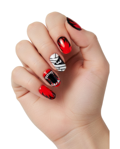 Faux ongles autocollants sujets Halloween dans une boîte