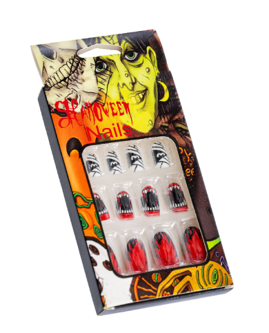 Faux ongles autocollants sujets Halloween dans une boîte