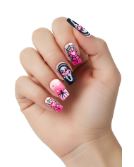 Faux ongles autocollants Halloween roses dans une boîte