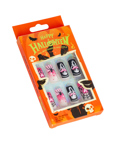 Uñas adhesivas Halloween rosa en caja