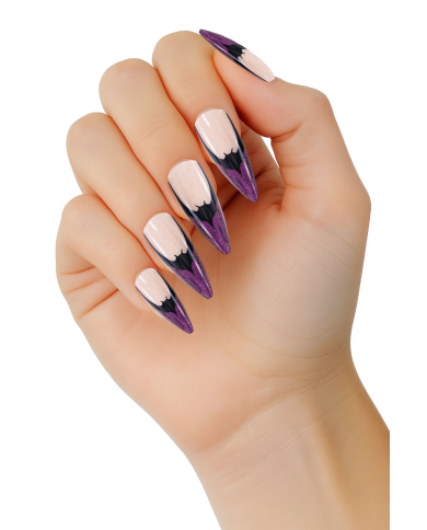 Faux ongles autocollants Halloween pointe violette dans une boîte