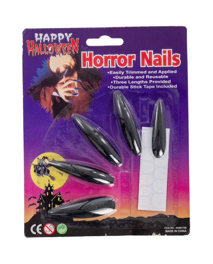 Uñas de bruja largas negras adhesivas en blíster