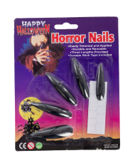 Lange schwarze Hexen-Klebenägel in Sichtverpackung