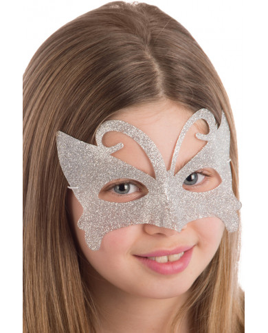 Maschera mezzo viso in plastica ricoperta di glitter argento