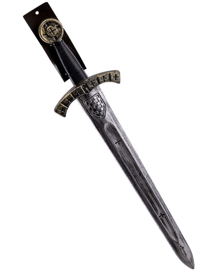 Espada de plástico de unos 60 cm. de largo con etiqueta colgante/etiqueta