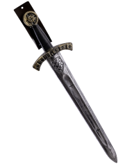 Espada de plástico de unos 60 cm. de largo con etiqueta colgante/etiqueta