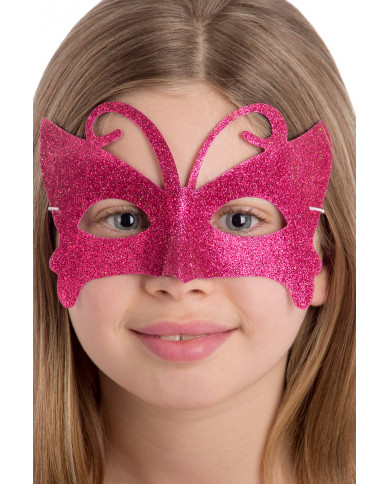 Maschera mezzo viso in plastica ricoperta di glitter fucsia una