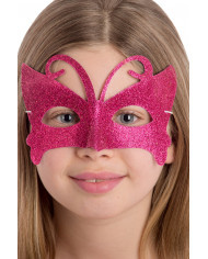 Maschera mezzo viso in plastica ricoperta di glitter fucsia una