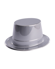 Haut-de-forme argenté en plastique, hauteur 12 cm environ avec étiquette volante/étiquette