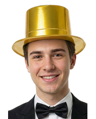 Gold plastic top hat h.cm. 12 with label