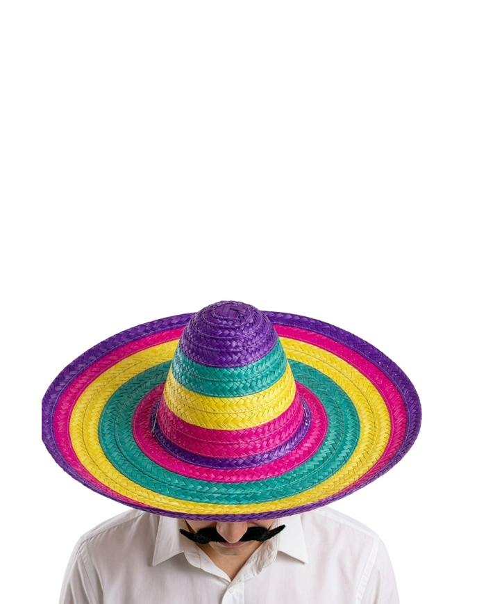 Sombrero multicolor de unos 50 cm. de diámetro con etiqueta colgante/etiqueta