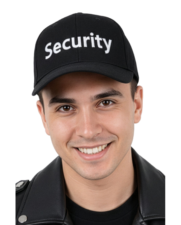 Cappellino security in tessuto con cartellino/etichetta