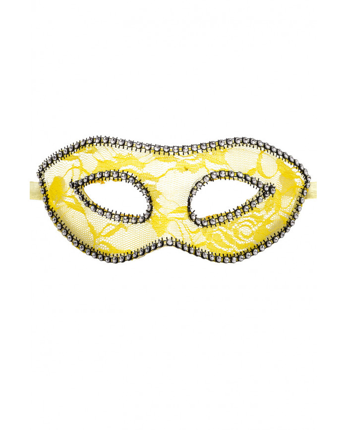 Chinless mask in transparent plastic covered with yellow lace