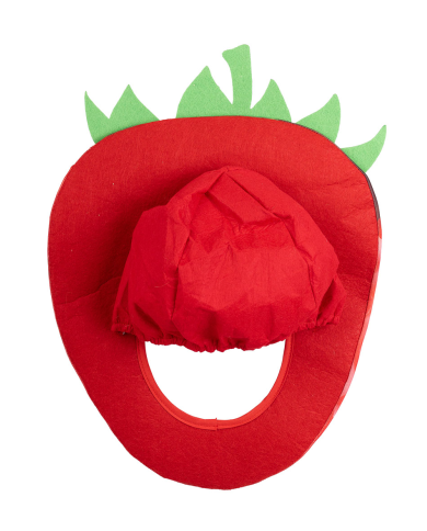 Erdbeeren-Kappe aus Stoff mit Pappschild/Etikett