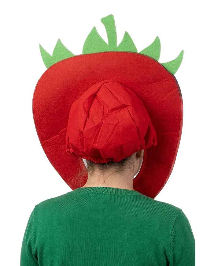 Erdbeeren-Kappe aus Stoff mit Pappschild/Etikett