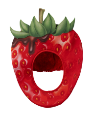 Cappuccio fragola in tessuto con cartellino/etichetta