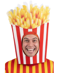 Pommes Frites-Kappe aus Stoff mit Pappschild/Etikett