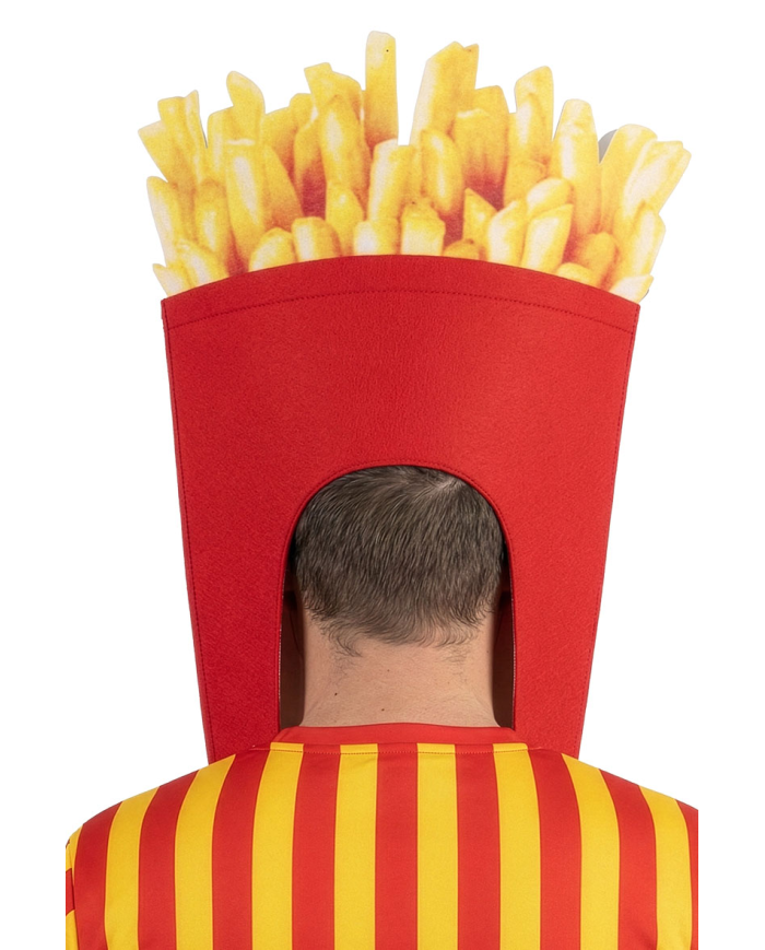 Pommes Frites-Kappe aus Stoff mit Pappschild/Etikett