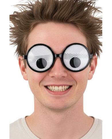 Funny glasses in plastic on card