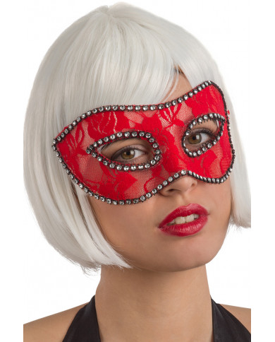 Chinless mask in transparent plastic covered with red lace and