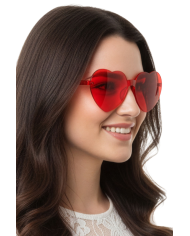 Occhiali cuore rosso su cartoncino