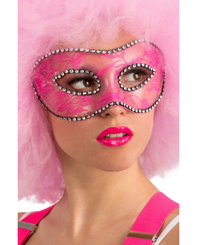 Chinless mask in transparent plastic covered with pink lace and