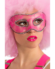 Chinless mask in transparent plastic covered with pink lace and