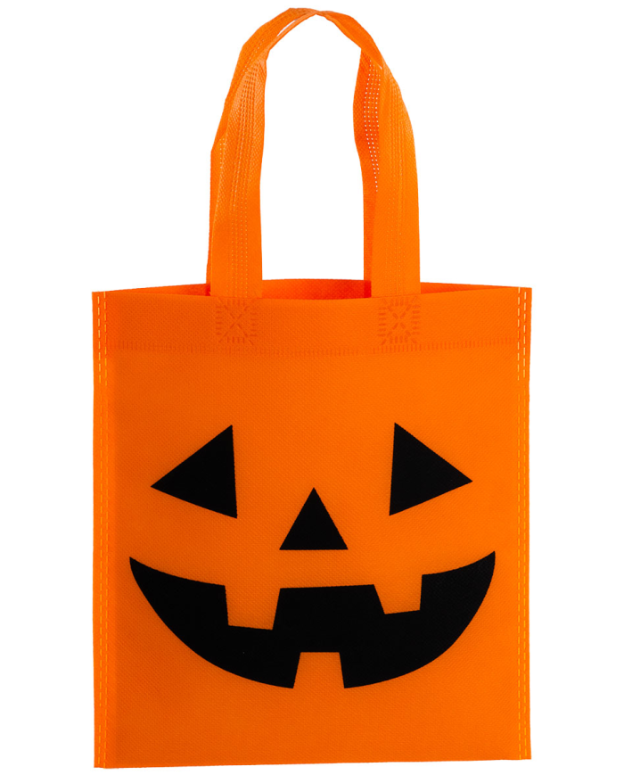 Bolso calabaza de TNT de unos 37x20 cm. de alto con etiqueta colgante/etiqueta